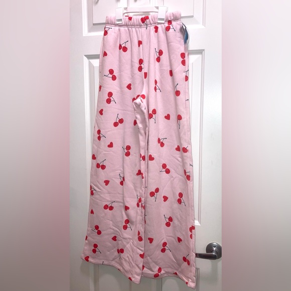 Grayson Threads Women's NWT Cherry Hearts Pattern Graphic Wide Leg Pants Size XS - Picture 2 of 7